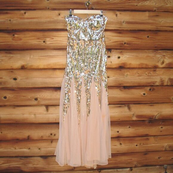 MAC DUGGAL 93959 Womens Gold Sleeveless Sequin Mesh Gown Dress Runs Small - Picture 5 of 12